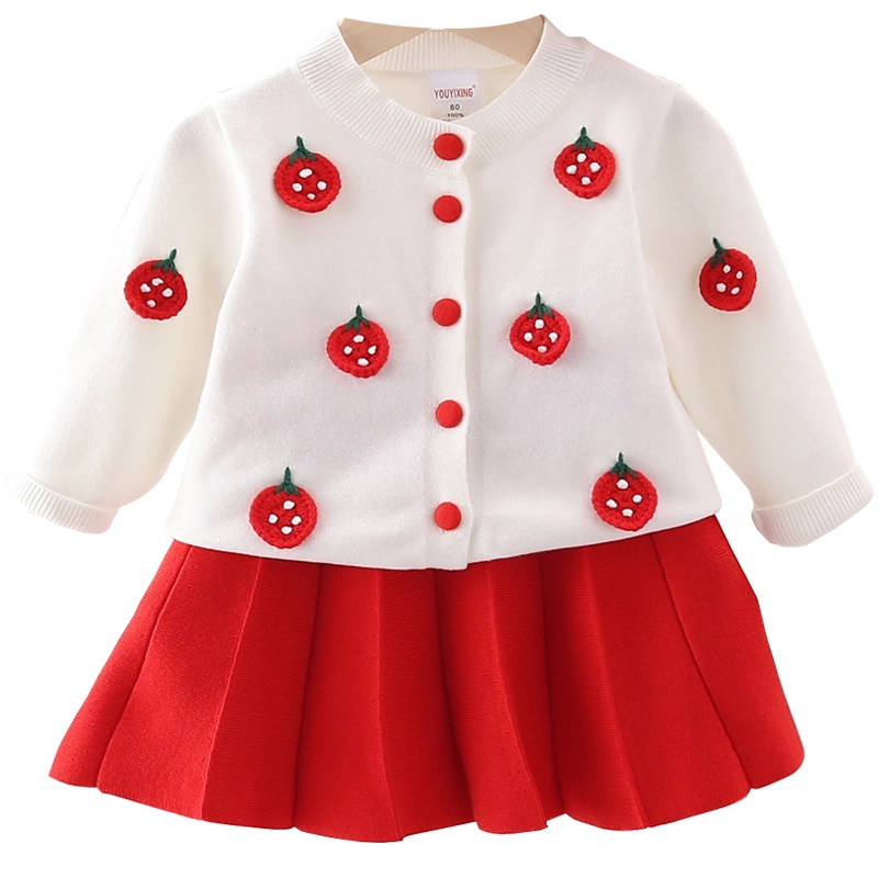 Girls&prime; Autumn Knitted Suit Cute Crocheted Sweater Skirt Warm Pleated Skirt