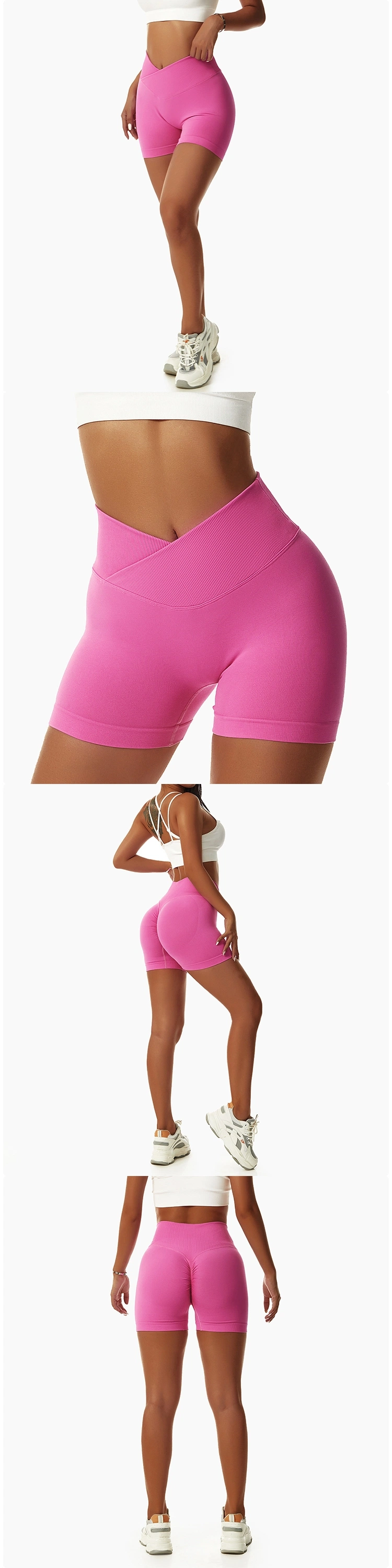 XXL Peach Buttock Lifting Yoga Gym Wear Elastic Cross High-Waisted Running Active Fitness Shorts Tight Seamless Nude Feeling Sports Workout Shorts for Women