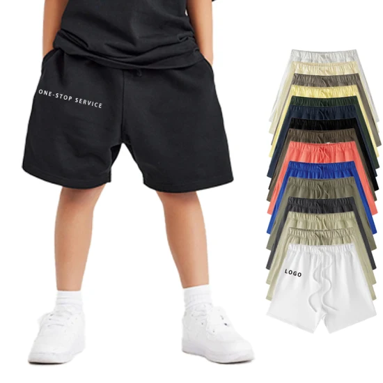 280GSM Summer Kids Wear Clothing Unisex Children 100%Cotton High Waist Plain Blank Boys Custom Logo Puff Print Essentials Streetwear Sweat Pants Shorts for Men