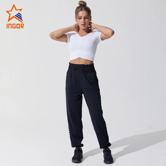 Ingorsports Women Gym Fitness Workout Wear Anti UV/Antibacterial Fabric V Neck/ Round Neck Cross Crop Tops Frisbee Ultimate Apparel