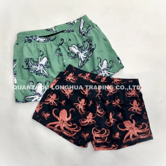 Men′s Boy′s Polyester Waterproof Swim Shorts Printing Board Shorts Navy Apparel Trousers