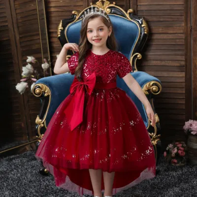 Purple Embroidery Girls Birthday Wear Fluffy Layering Girls Night Dress